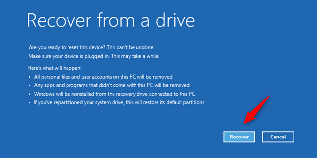 Resetting Windows 10 from the recovery drive