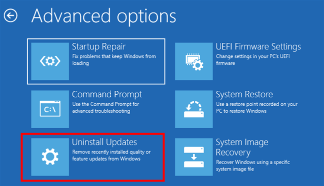 Uninstall Updates from Windows 10