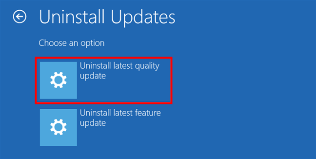 Choose to uninstall latest quality or feature update