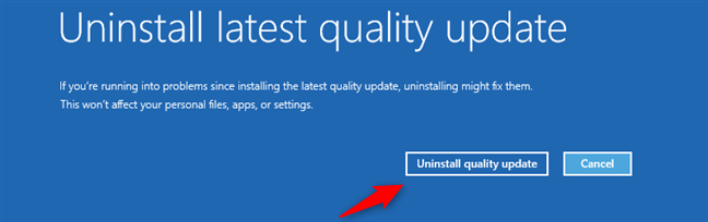 Uninstall quality update using a Windows 10 recovery USB drive