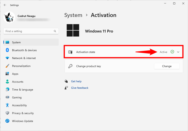 The Activation state of a Windows 11 PC