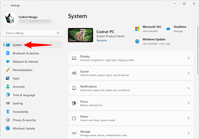The System section in Windows 11's Settings app