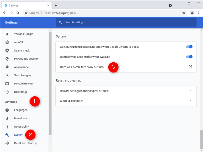Open your computer's proxy settings to set a proxy for Chrome