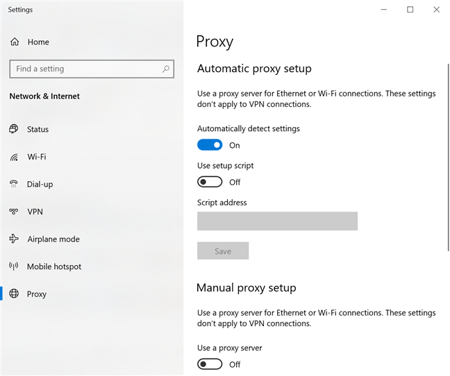 Configure Windows 10's proxy server settings