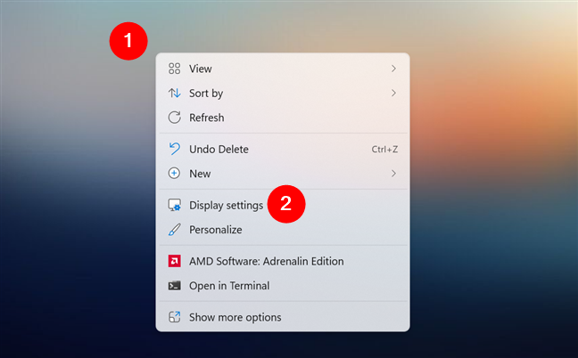 How to open the Display settings from Windows 11's desktop