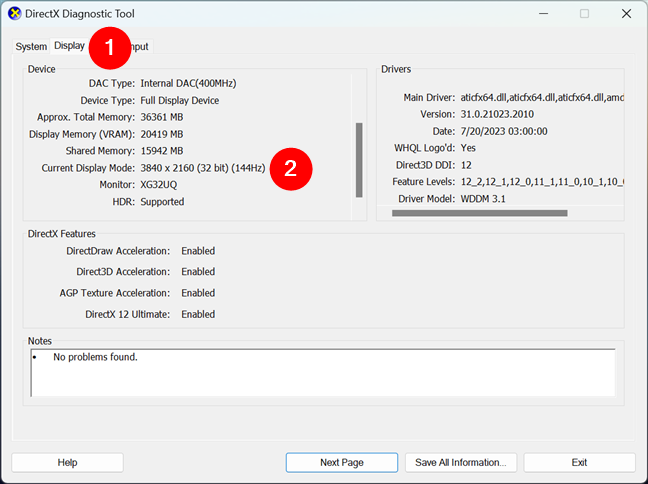 How to check your screen resolution with dxdiag