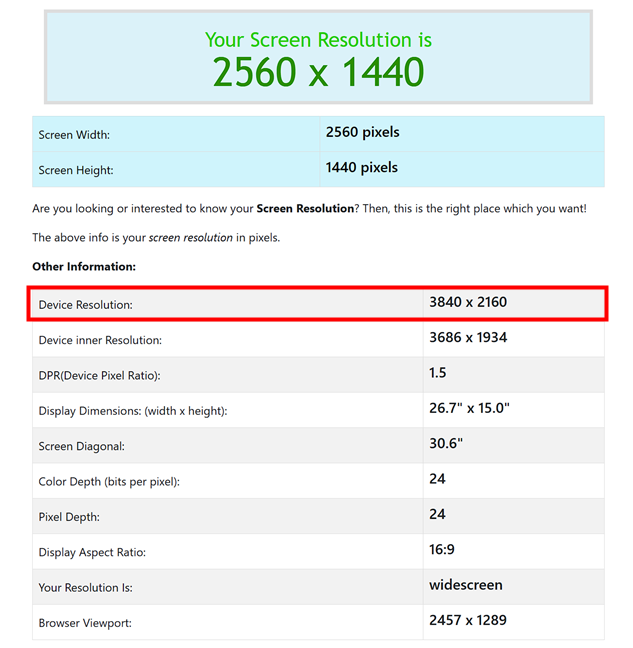 How to determine the screen resolution online