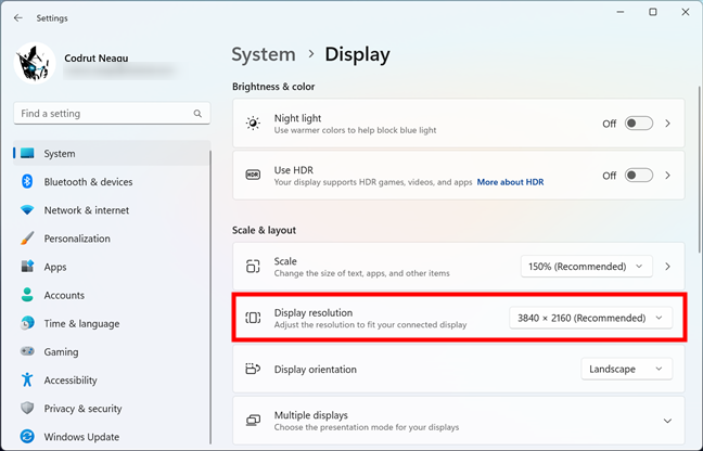 How to check the screen resolution in Windows 11's Settings
