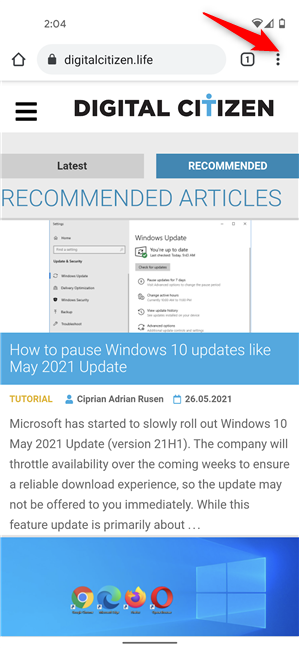 Tap on More in Chrome for Android
