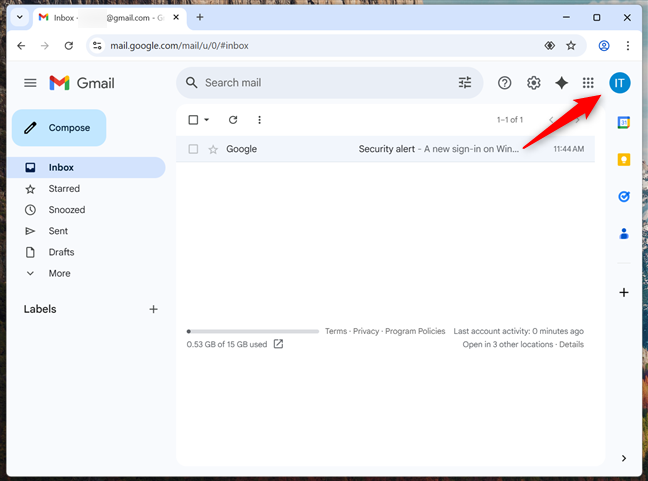 Sign into Gmail and click your avatar icon