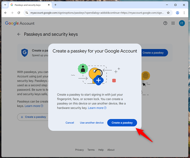 Click on Create a passkey