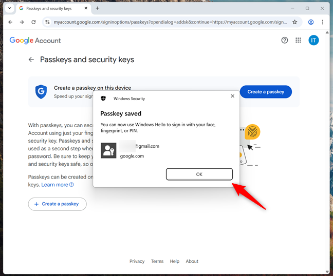 The passkey has been saved