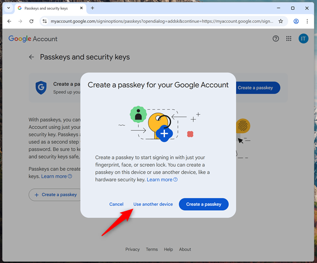 Use another device for the passkey