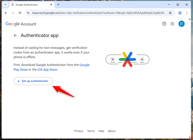 Click the Set up authenticator button