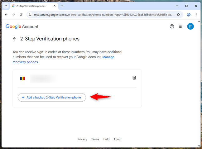 Add a backup 2-Step Verification phone