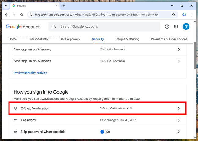 Click 2-step Verification under How you sign in to Google