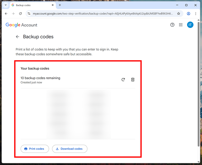 You get 10 backup codes