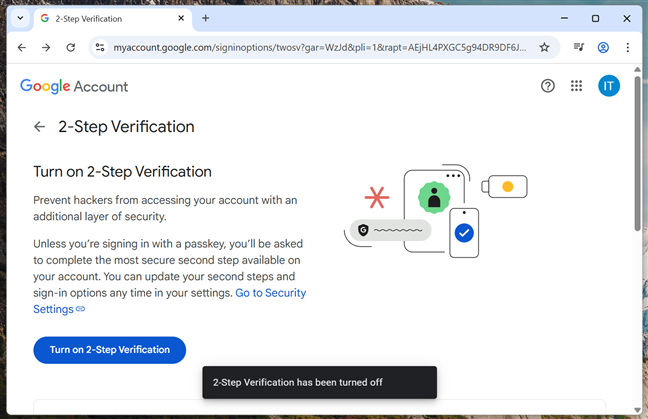 2-Step Verification has been turned off
