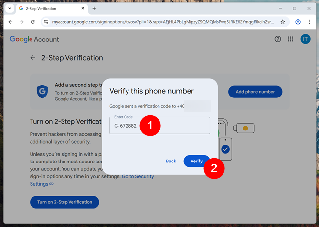 Enter the code you received on your phone
