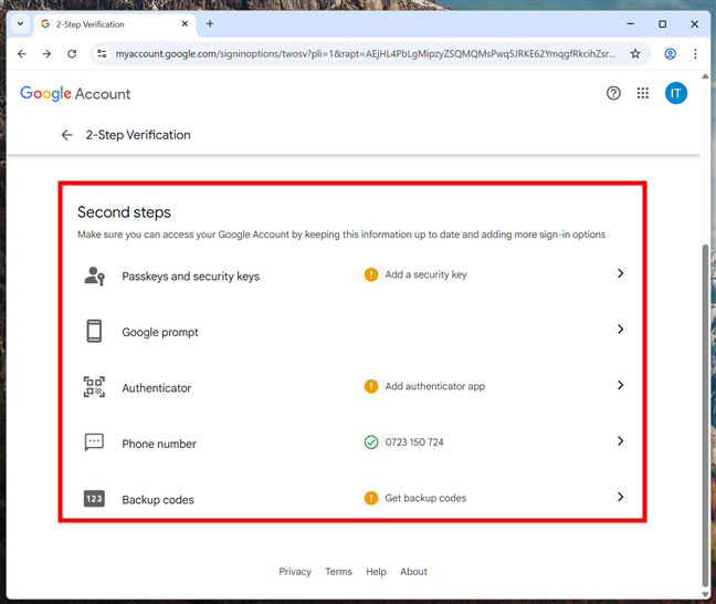 Second steps available for Google's 2-Step Verification