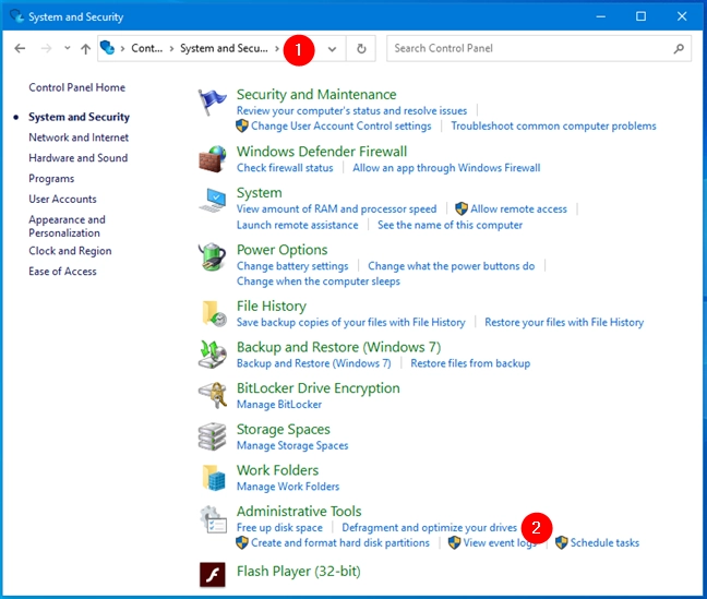 Open Defragment and Optimize Drives in the Control Panel from Windows 10