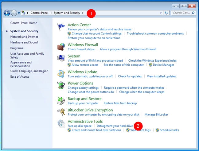 Open the Disk Defragmenter from the Control Panel in Windows 7