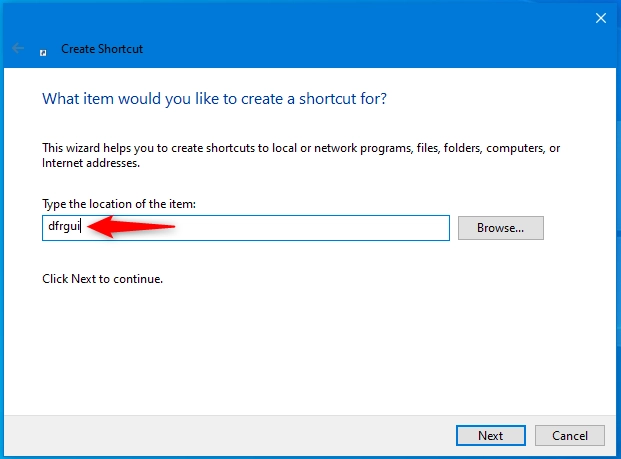 Create shortcut for Disk Defragmenter in Windows