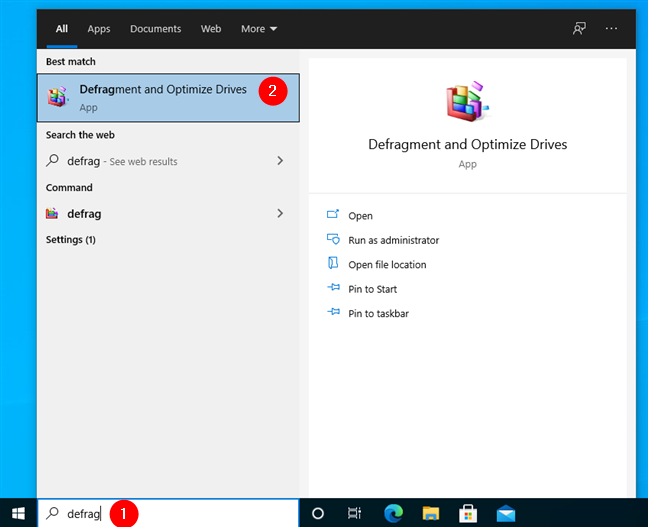 Search for Disk Defragmenter in Windows 10