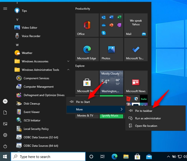 Pin Defragment and Optimize Drives to Start or the taskbar in Windows 10