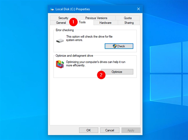 Open Disk Defragmenter from the properties of a partition