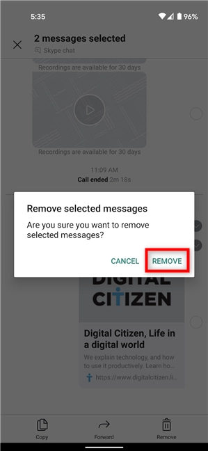 Confirm deleting messages on Android and iOS