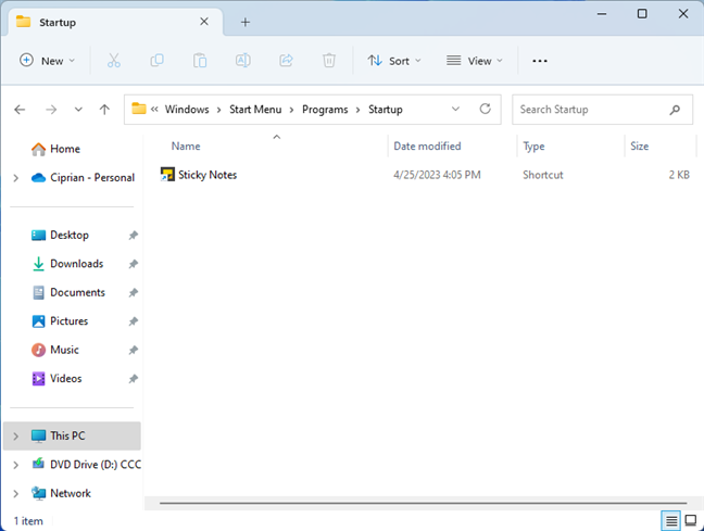 Sticky Notes is now added to the Startup folder