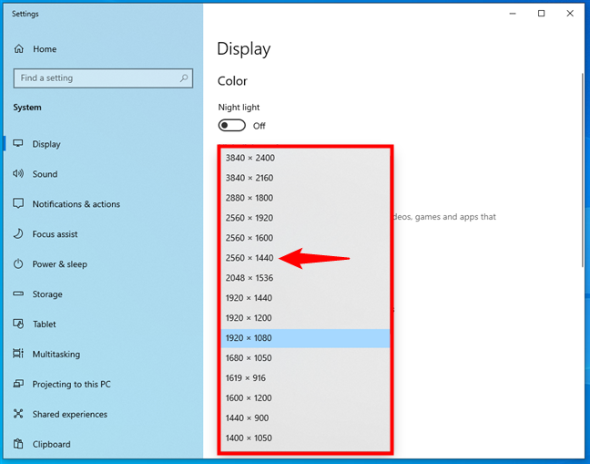 How to set the screen resolution in Windows 10