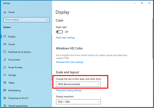 Change the size of text, apps, and other items in Windows 10