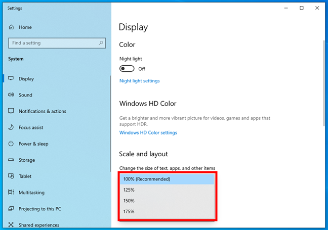 Options for changing the size of text, apps, and other items in Windows 10