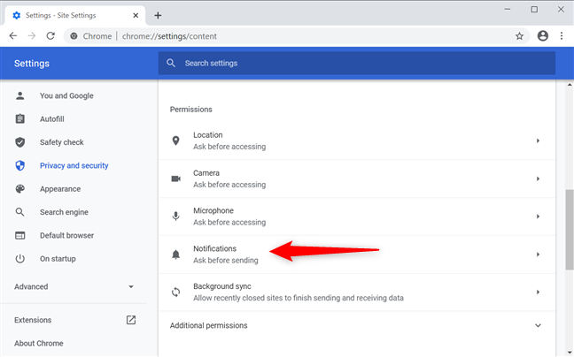 How to remove notifications from Chrome's Settings