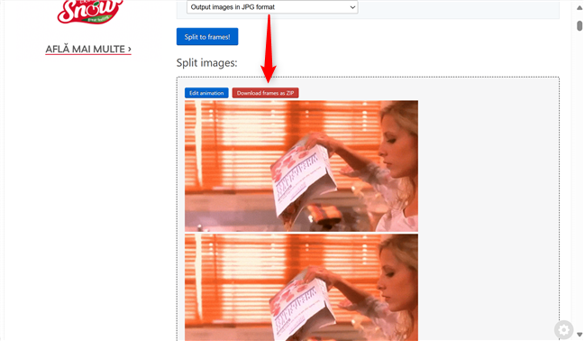 Your GIF is shown frame by frame under Split images