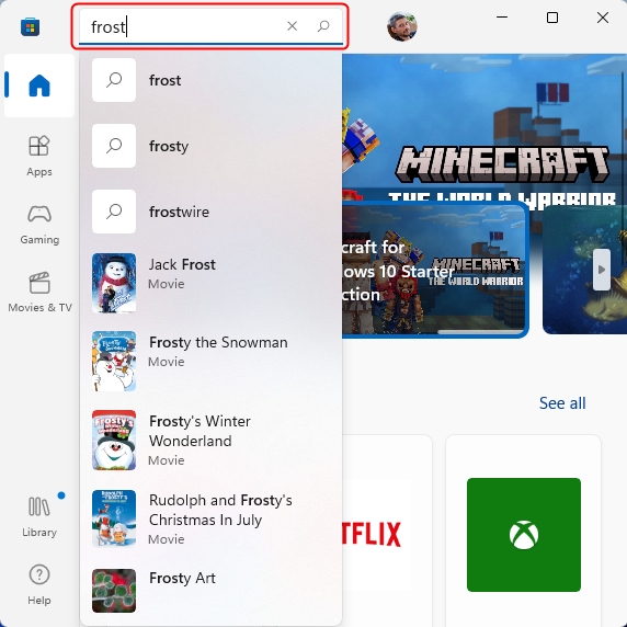 Find a game on Microsoft Store using the Search box