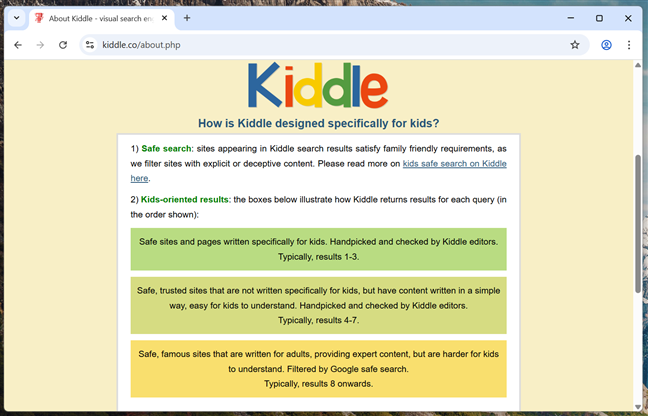 How is this search engine designed specifically for kids?