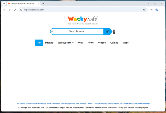 WackySafe is a safe search engine for kids