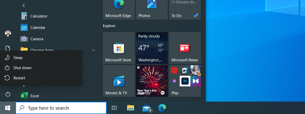 Windows 10 Power menu