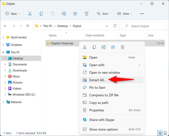 How to unzip files on Windows from their context menu