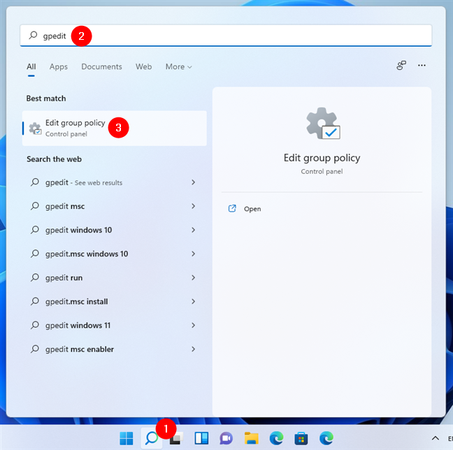 Search for Local Group Policy Editor in Windows 11