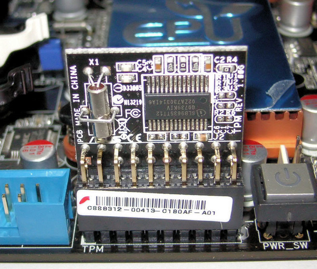 Trusted Platform Module installed on a motherboard