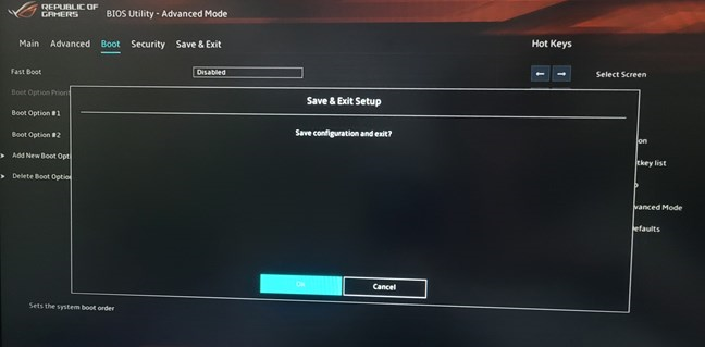 Saving the settings in BIOS/UEFI