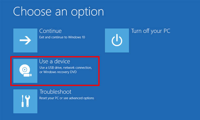 Choosing to use a device to start the PC