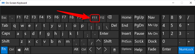 Locating the F11 button on the keyboard