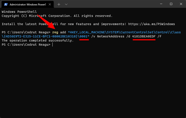 How to change the MAC address from command line