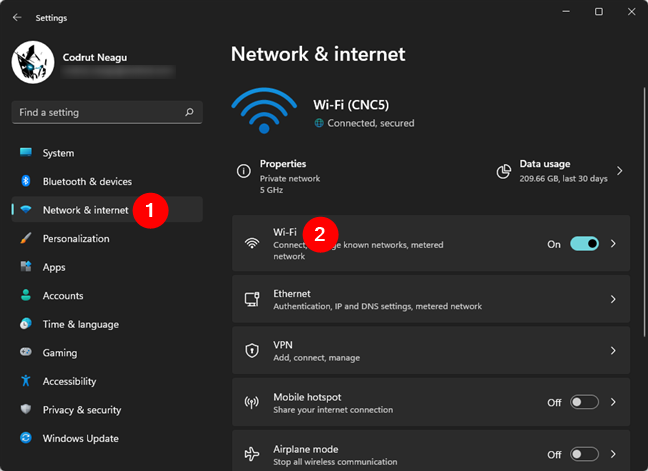 Access Wi-Fi in Windows 11's Settings app
