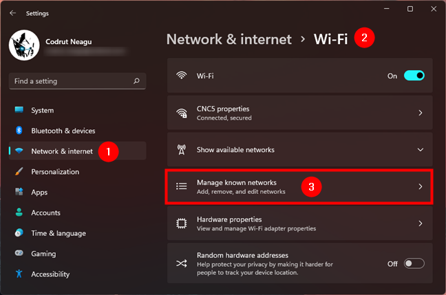 Go to Manage known networks in Windows 11